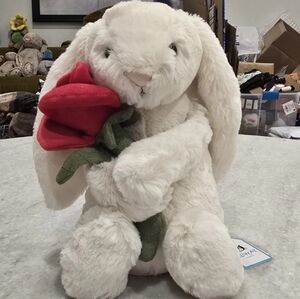 Jellycat Cream Bunny w Rose Plush 12.2" Valentine's Day AUTHENTIC w Dust Bag NWT